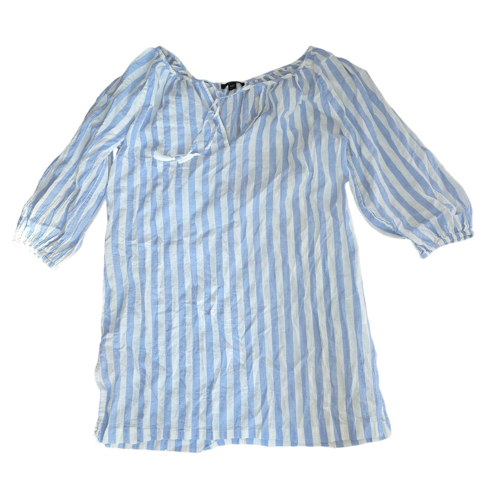 J. Crew‎ Striped Tunic Dress XXS Blue White 3/4 Sleeve Tie Neck Lightweight